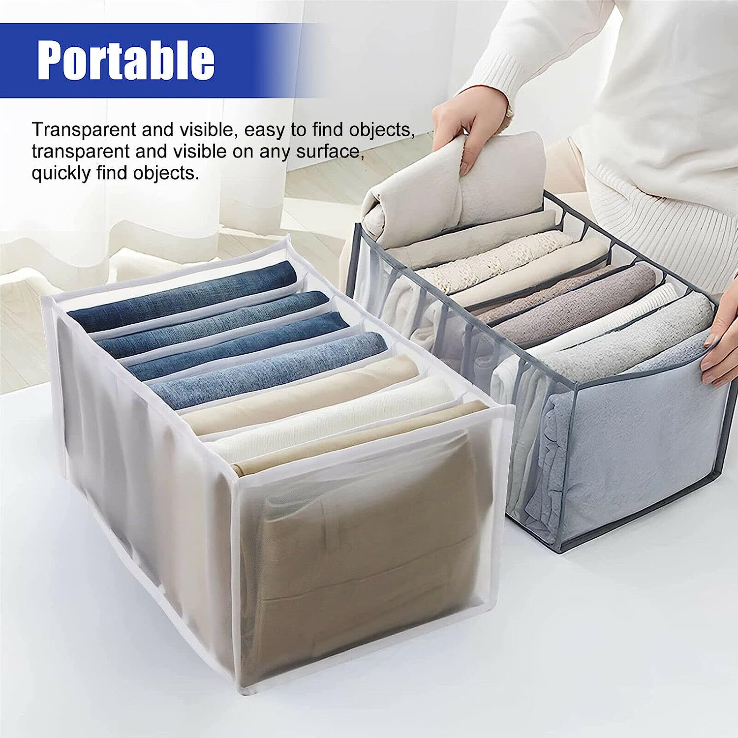 Lifestyle shot of the Organivo 7 Grid Clothes Organizer within a modern wardrobe.
