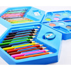 A child happily drawing with the colourful 46 Pcs Kids Art Set and its diverse supplies.