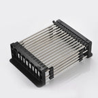 Stainless steel dish drainer holding plates and cups, demonstrating its capacity.