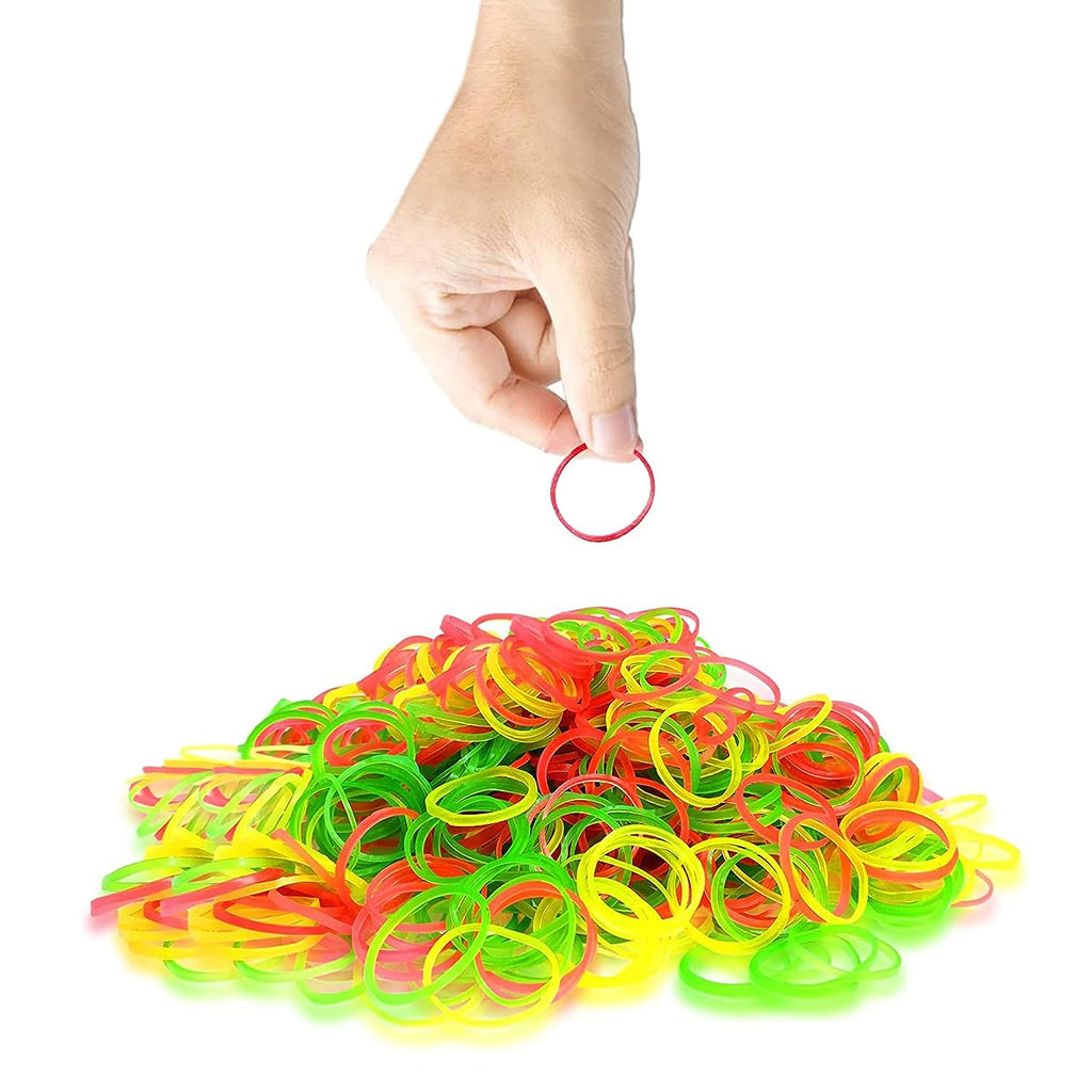 Flexible elastic rubber bands for organizing stationery and kitchen items.
