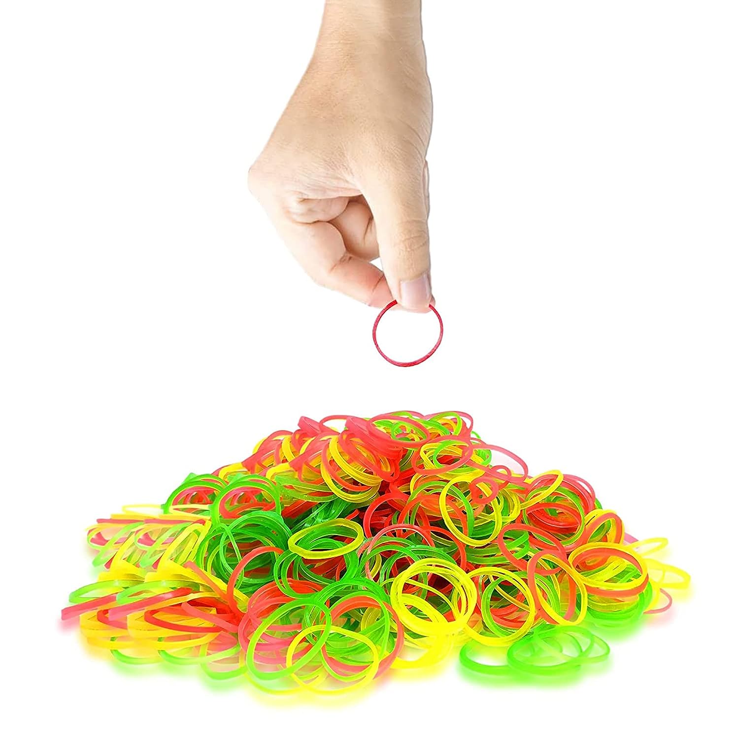 Flexible elastic rubber bands for organizing stationery and kitchen items.