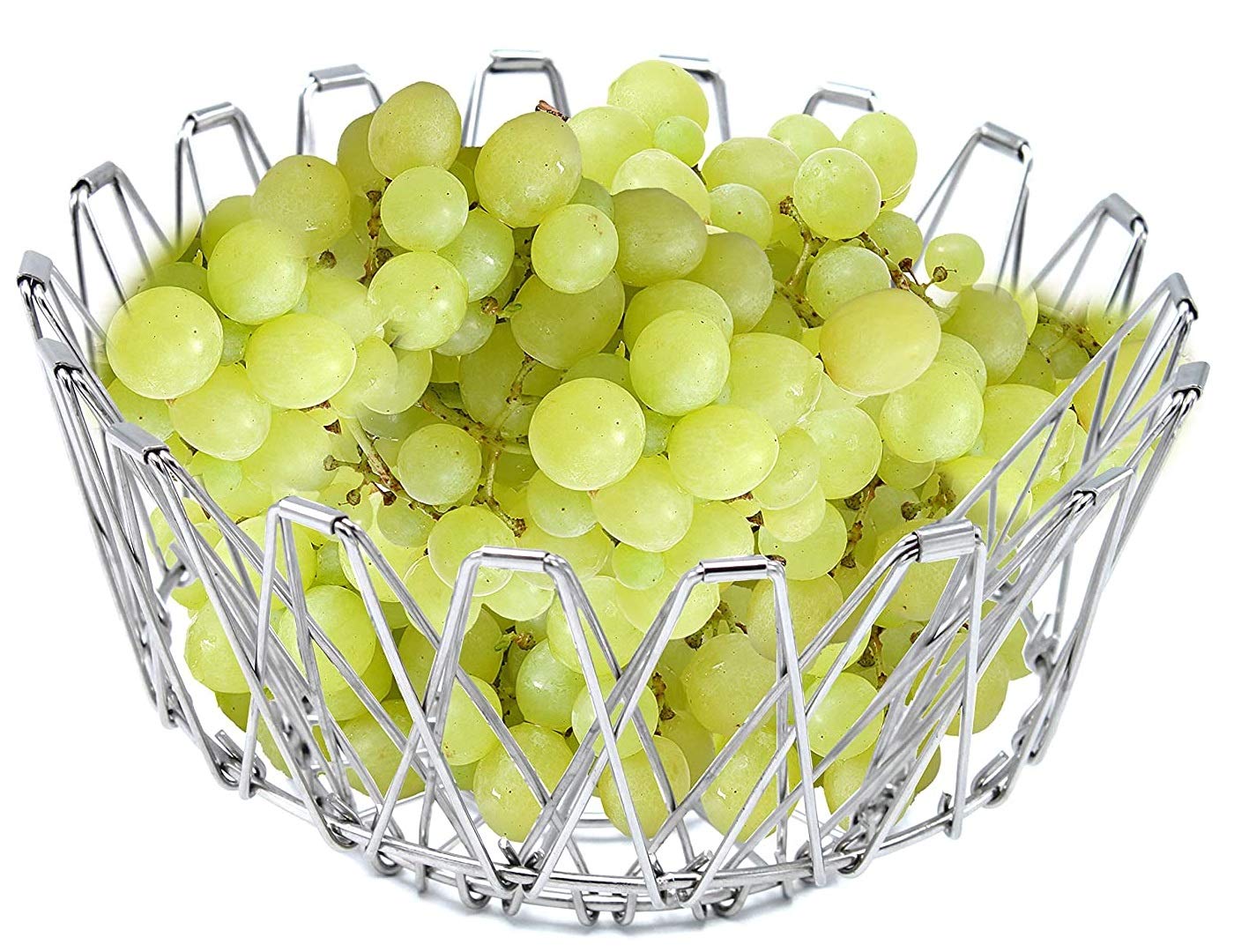 The foldable fruit basket shown in an open, wide configuration for larger produce.