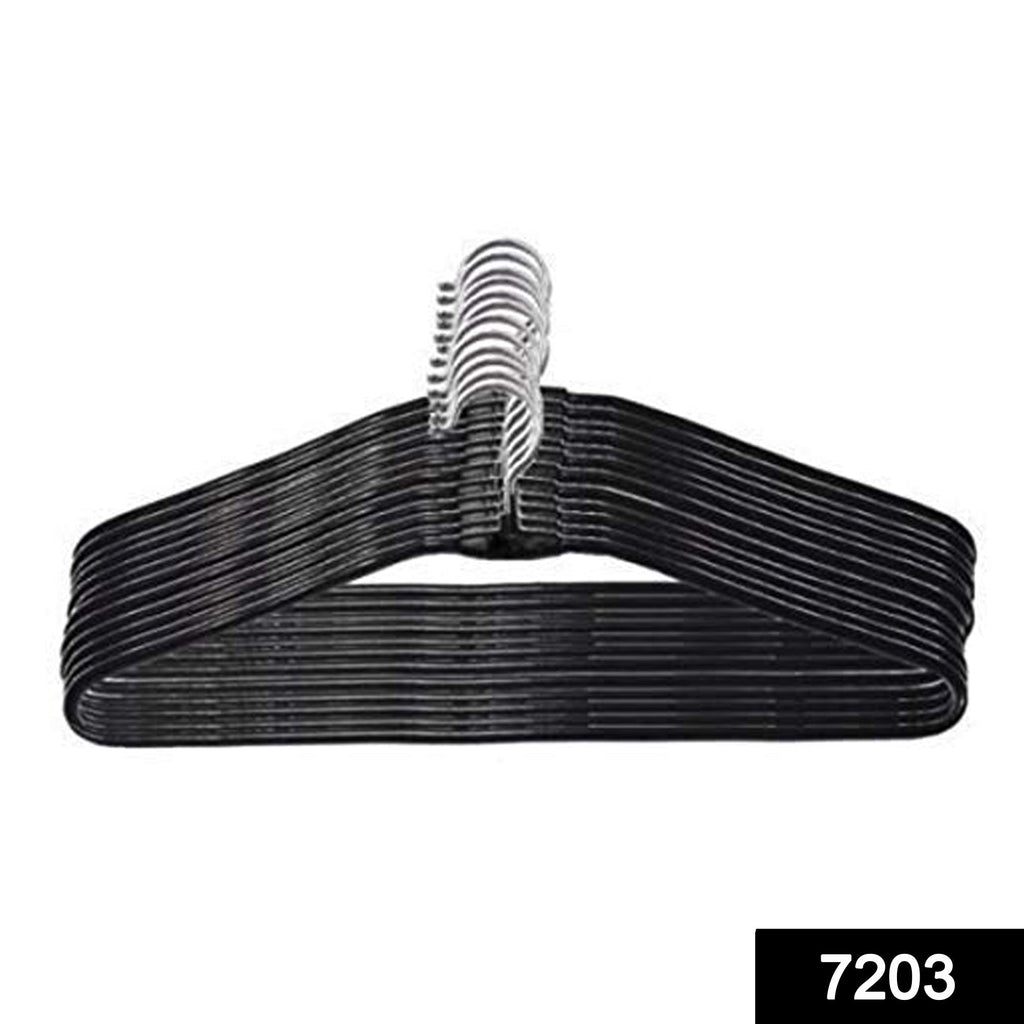 Close-up view of the smooth, durable stainless steel hangers, highlighting their quality construction.