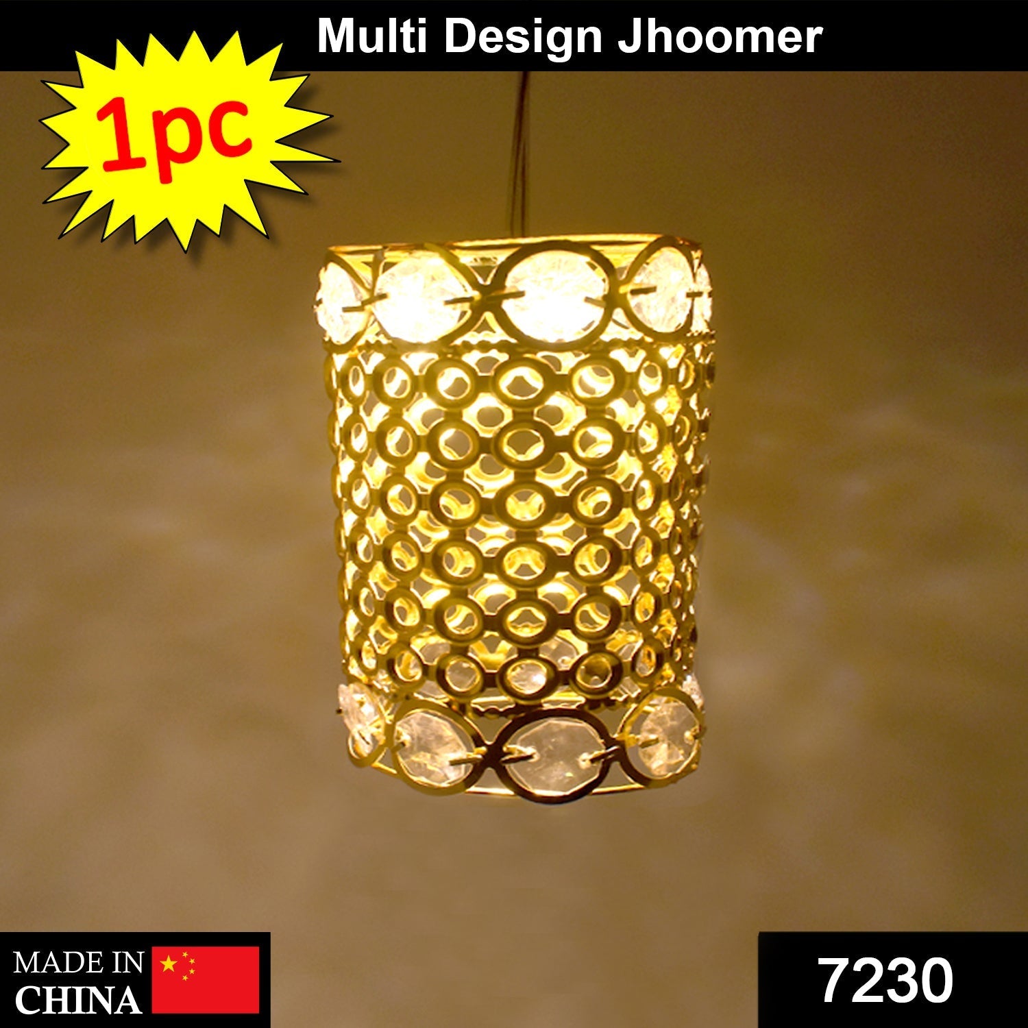 Side view of a decorative metal Jhoomer Chandelier for festive home decor.