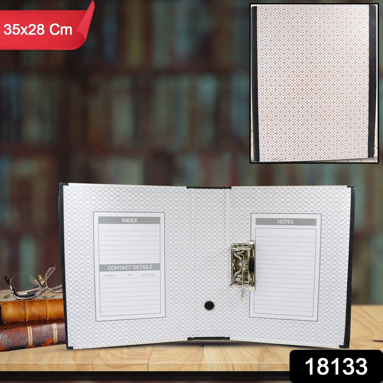 Close-up of the secure button clip closure on the box file.