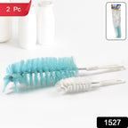 Versatile bottle cleaning brush in use for various kitchen bottles and containers.