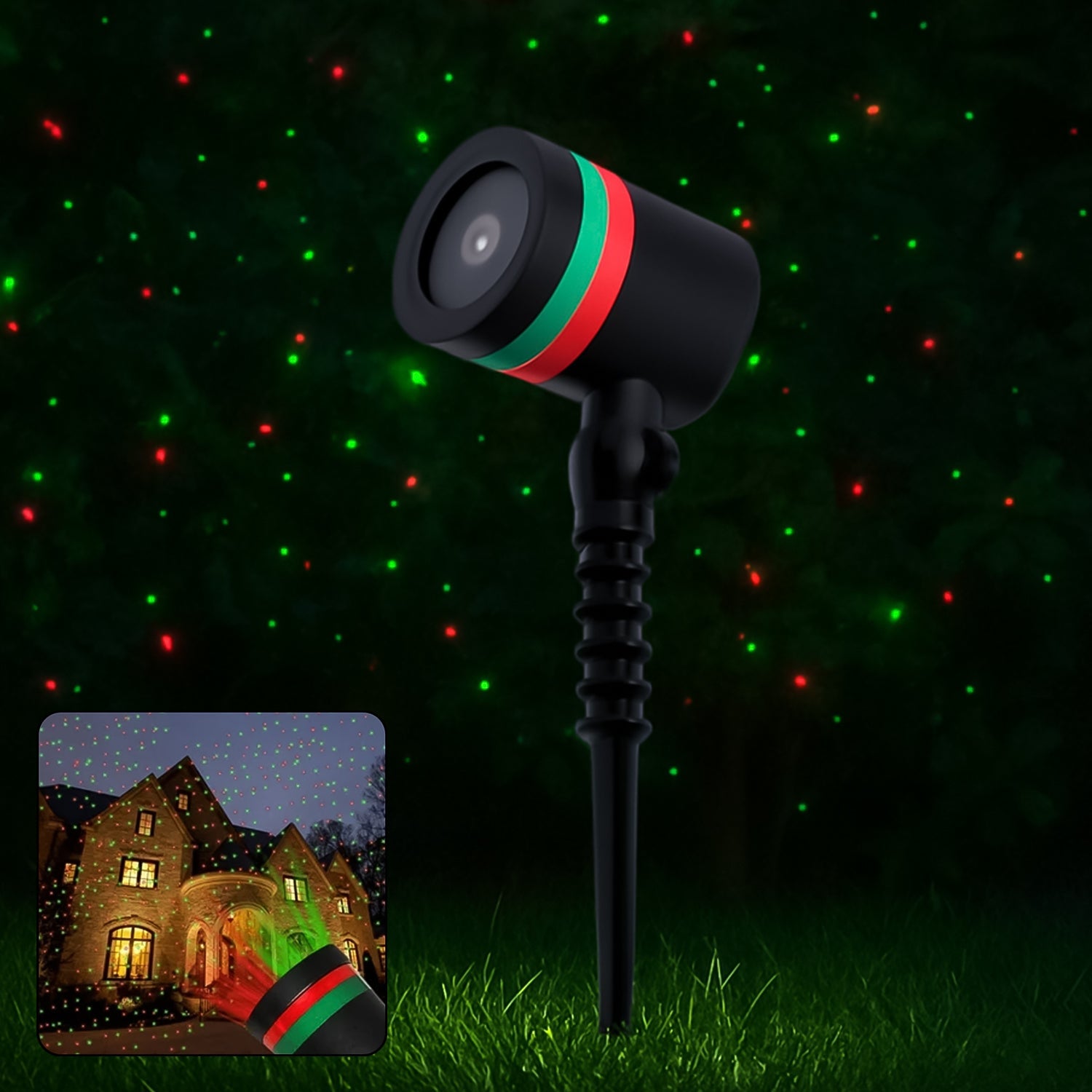 Close-up of the Styleva Multicolor Outdoor Laser Projector device with its stake.