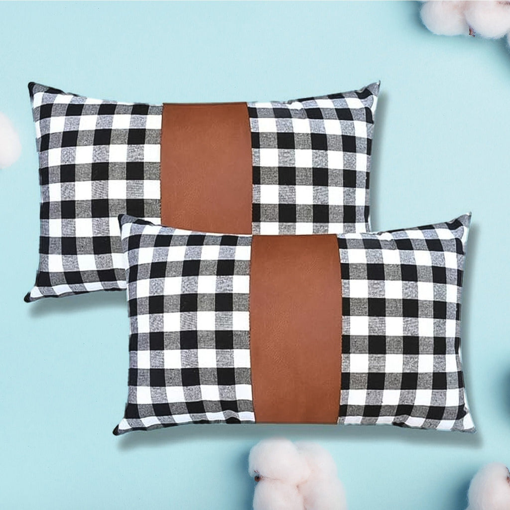 Versatile leather and cotton pillow cover, perfect for various home settings.
