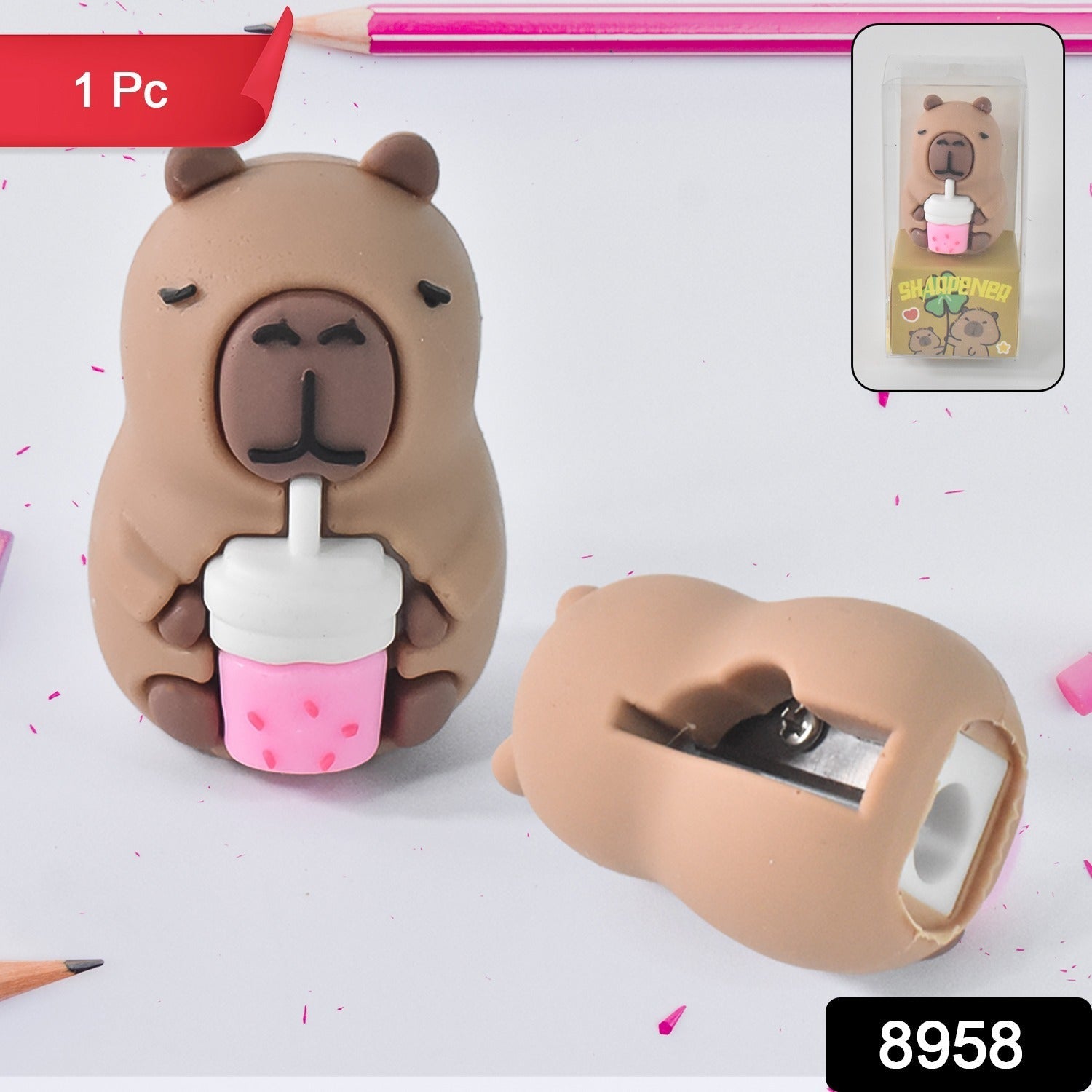 Doodle shaped cartoon pencil sharpener combined with eraser
