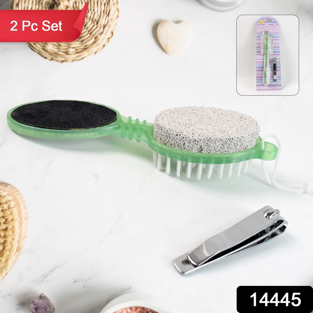 Close-up of foot scrubber and pumice stone on pedicure brush