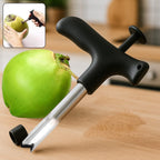 Ergonomic stainless steel coconut opener tool for easy drilling.