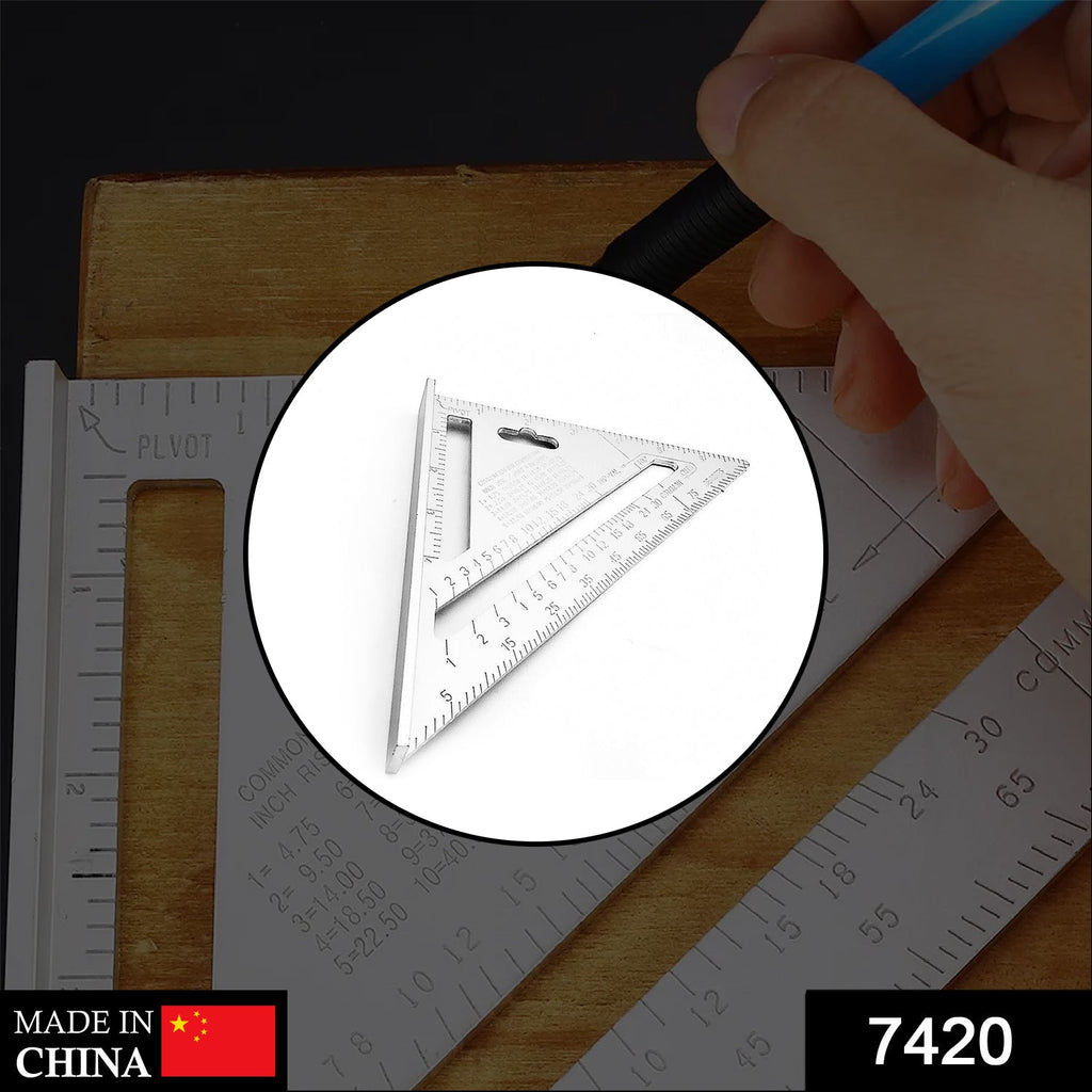 Close-up of the BoltForce Rafter Square's precise double-sided scales for accurate readings.
