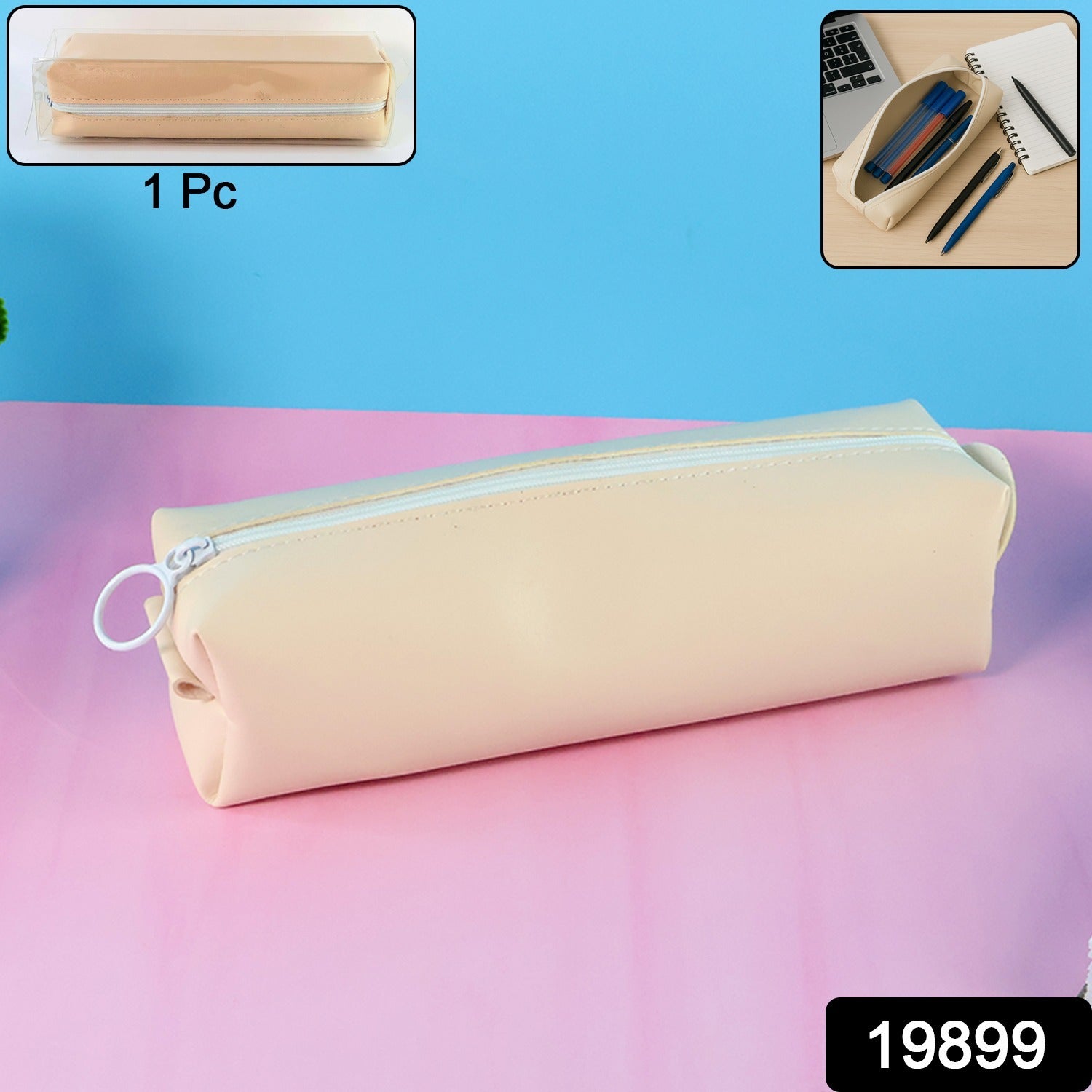 PU leather pencil pouch in a sleek black finish, shown closed for a minimalist look.