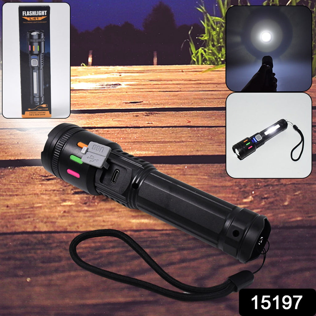 LED flashlight demonstrating zoom function to adjust light focus