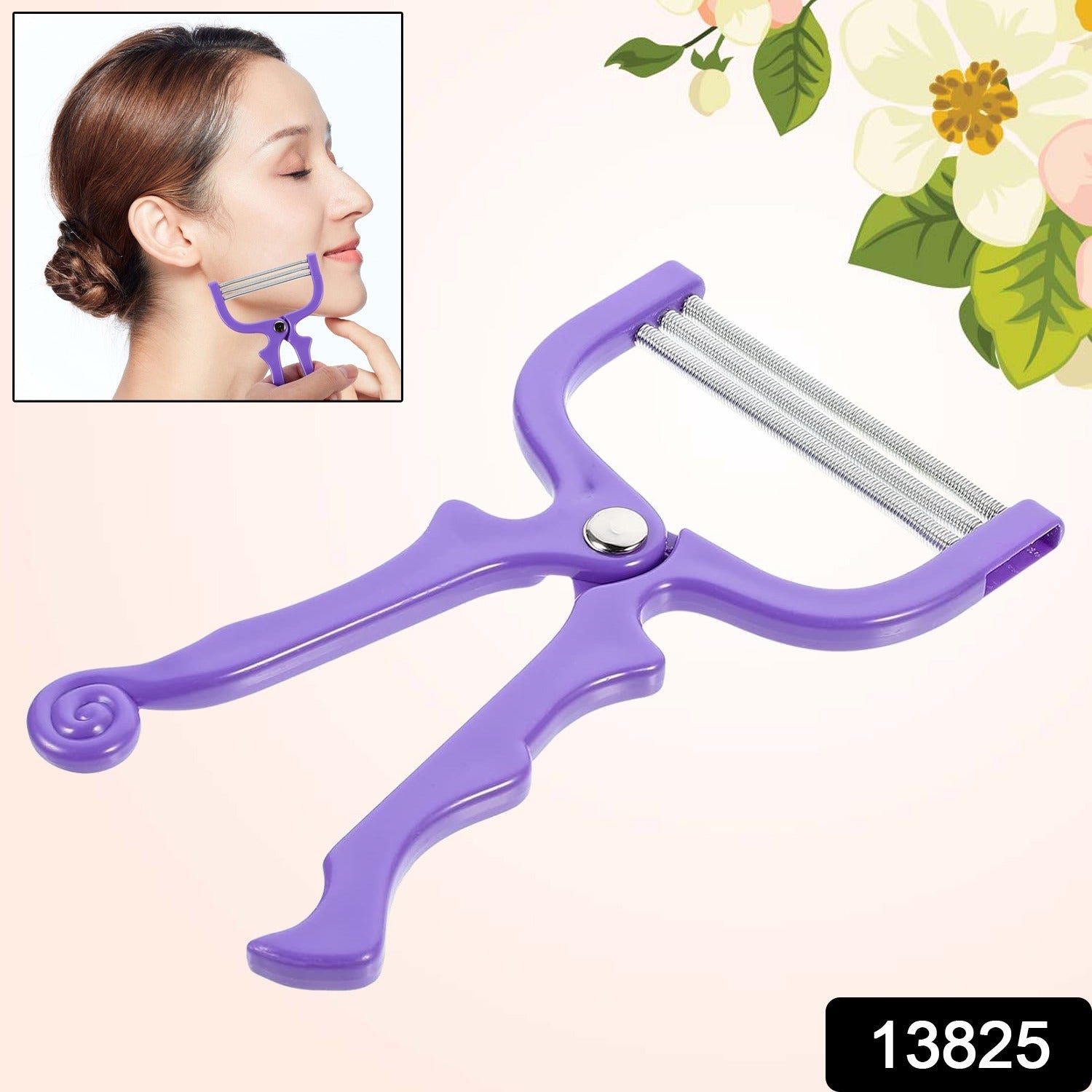 Close-up of facial threading hair removal tool showing stainless steel spring