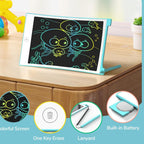 A child actively drawing on the eco-friendly writing pad with the stylus.
