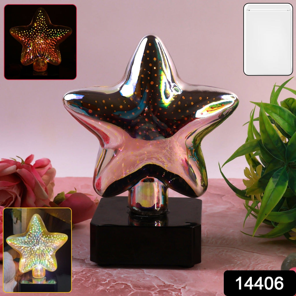 Close-up of star shaped decorative LED night lamp with rainbow LED dots