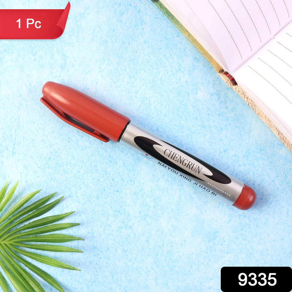 Close-up of maroon marker pen with ergonomic grip