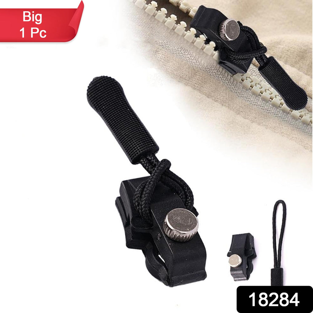 Hand holding the detachable zipper slider, illustrating its ergonomic design and size.