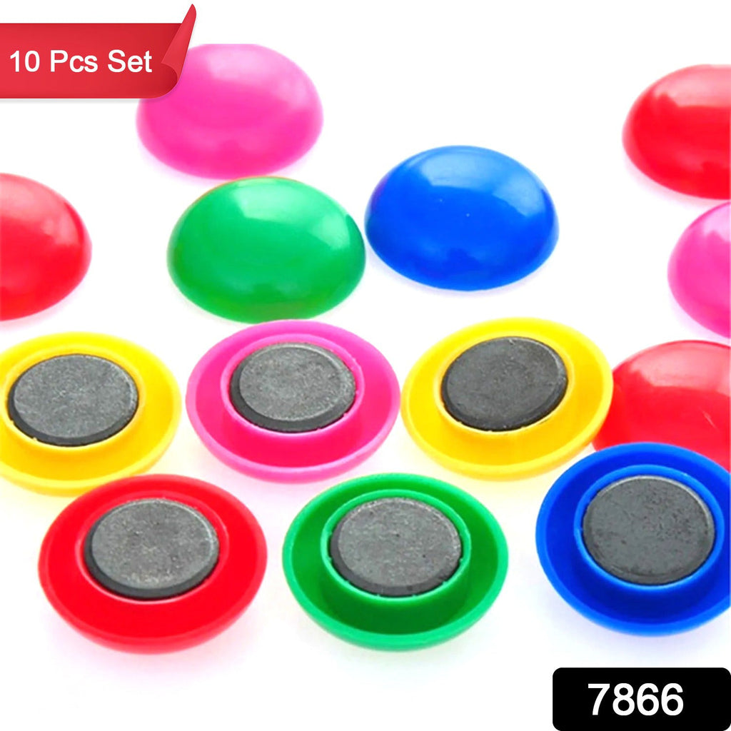 Set of 10 round magnetic buttons for kids' science experiments.