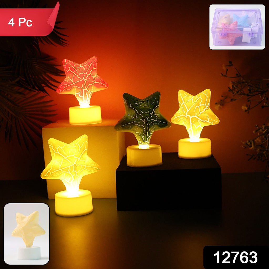Set of four Star LED Tealight Candles arranged on a dark surface, showcasing their cracked pattern.
