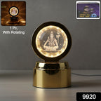Close-up of crystal ball with 3D Lord Mahadev engraving