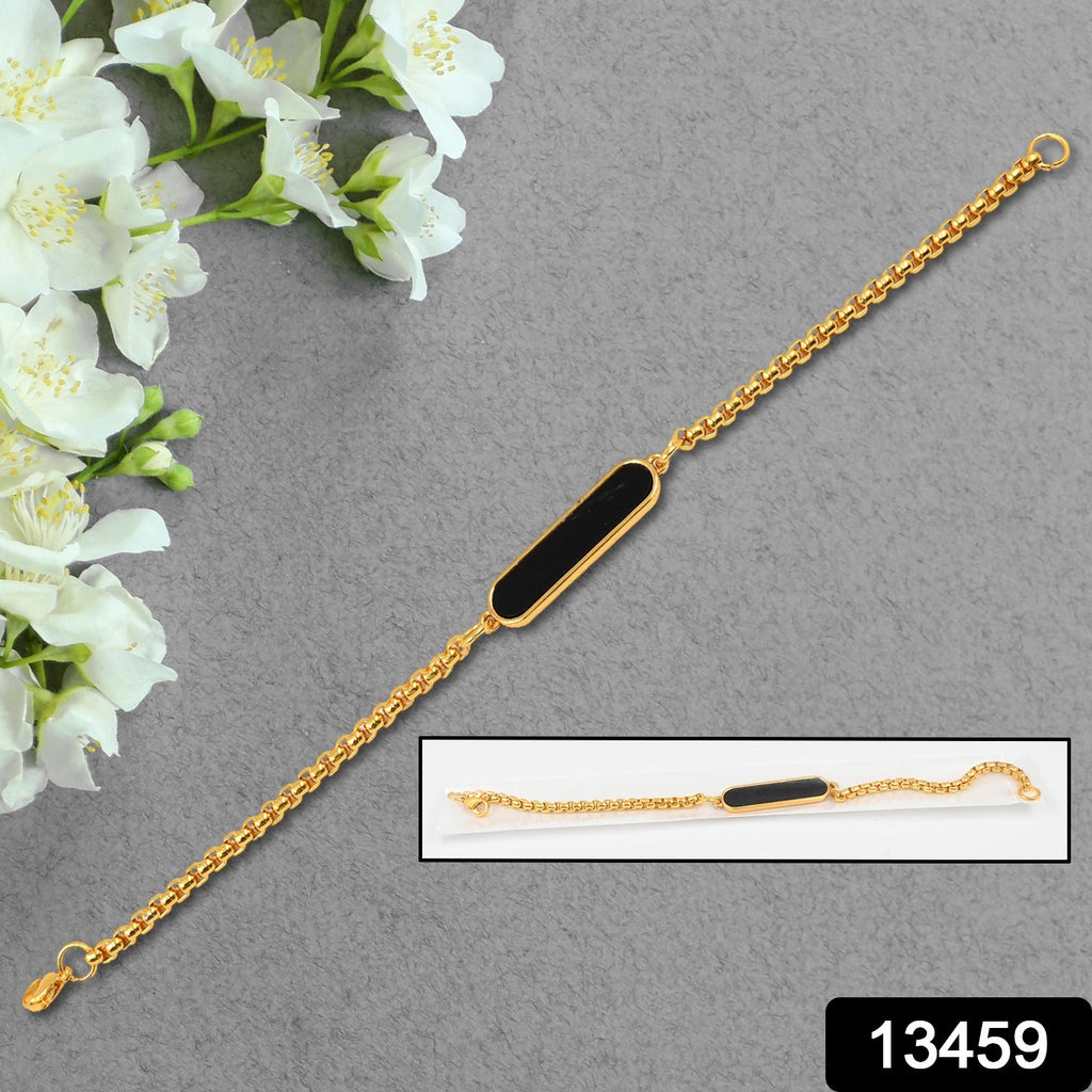Man wearing a personalized golden bracelet, perfect as a gift.