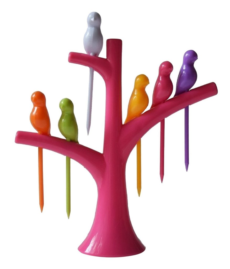 Children enjoying snacks with the fun bird fruit forks, making mealtime exciting.