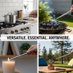 Stainless steel gas lighter emitting a strong spark to light a burner.