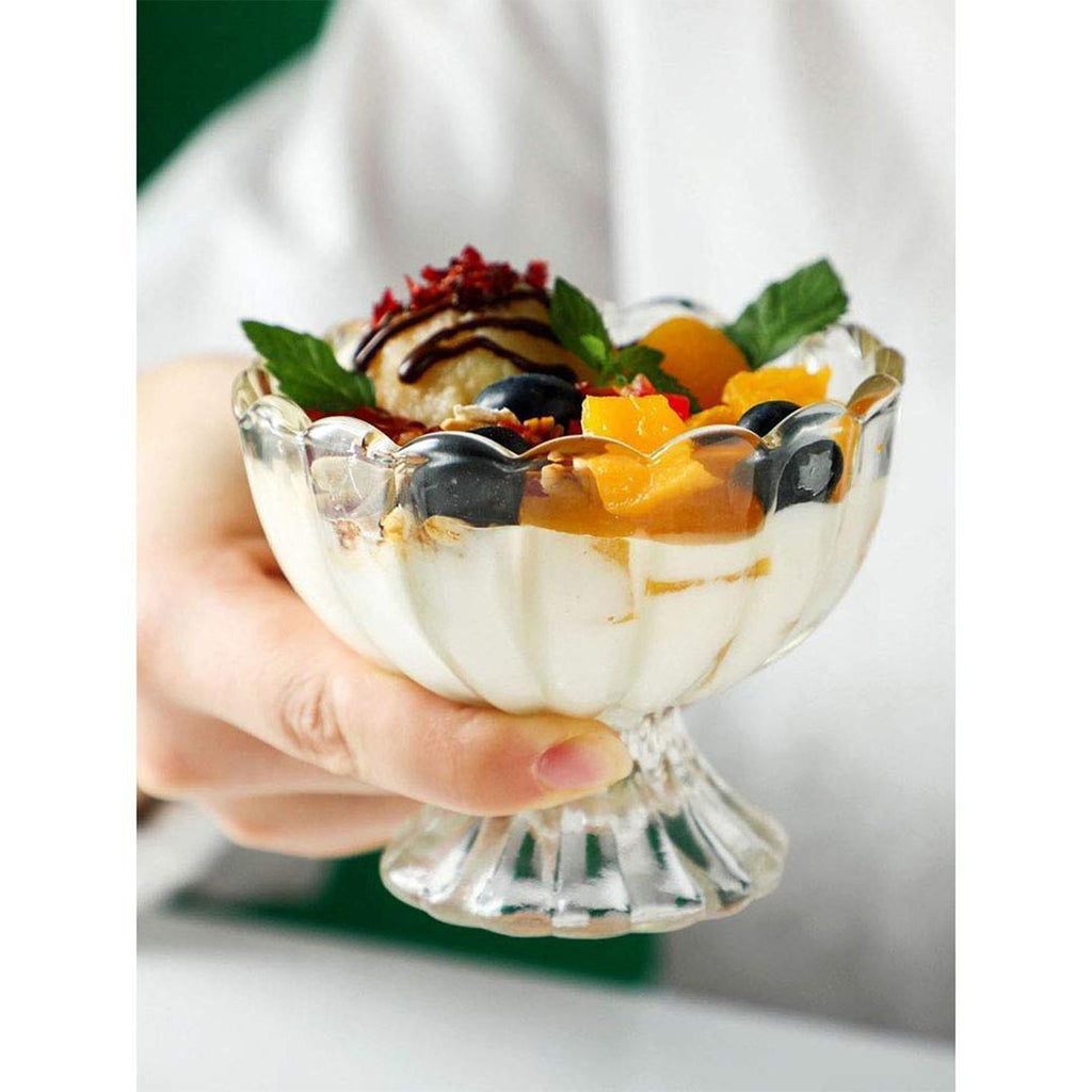 Close-up view of a single stylish dessert bowl, highlighting its quality.