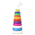 Vibrant stack of teddy bear rings helping kids learn shapes and sizes.