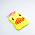 Close-up of the fabric cover on the yellow duck hot water bag.