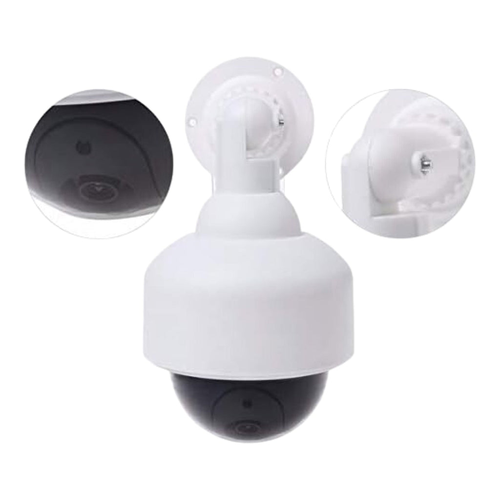 Detail of flashing red LED light on dummy CCTV camera by Safelix