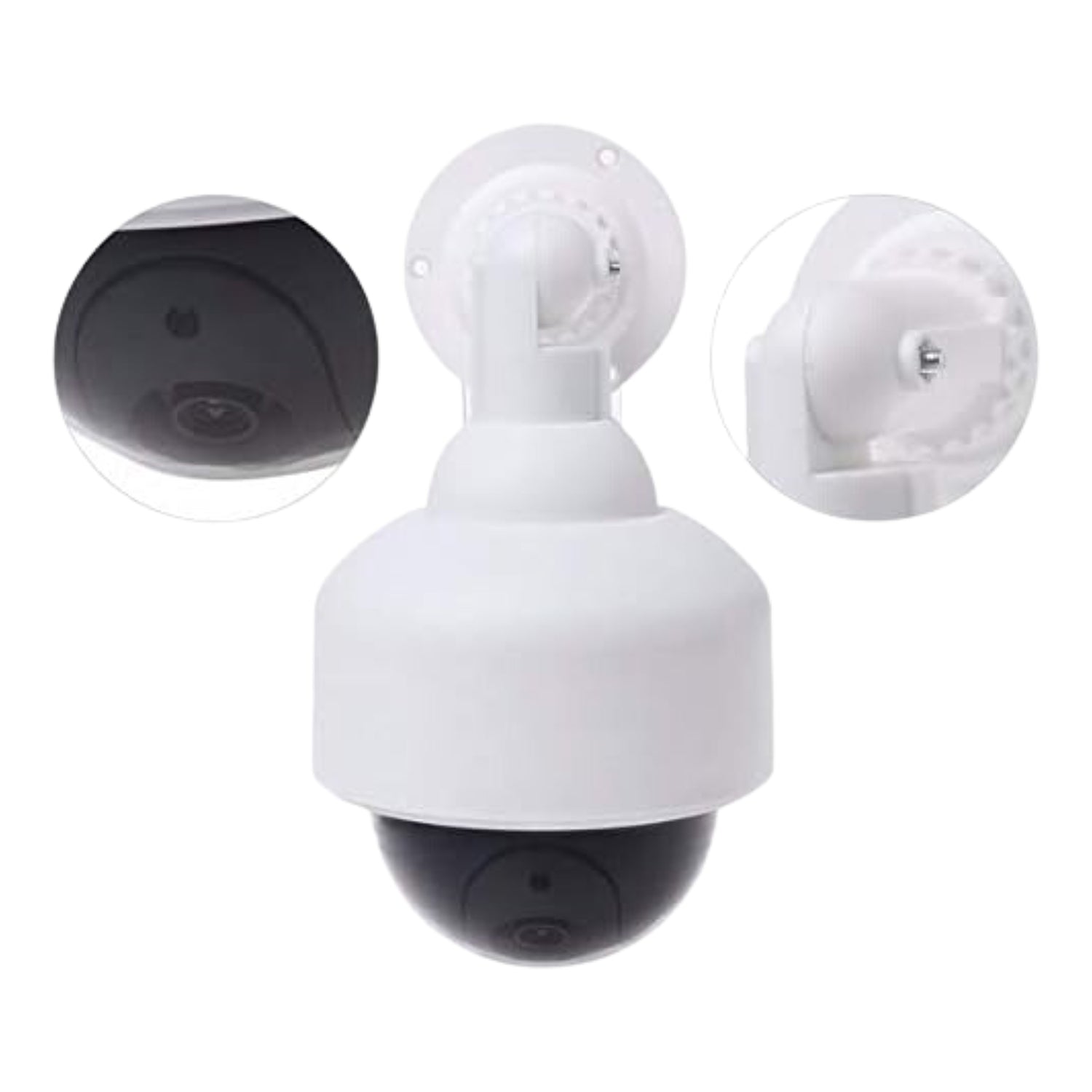 Detail of flashing red LED light on dummy CCTV camera by Safelix