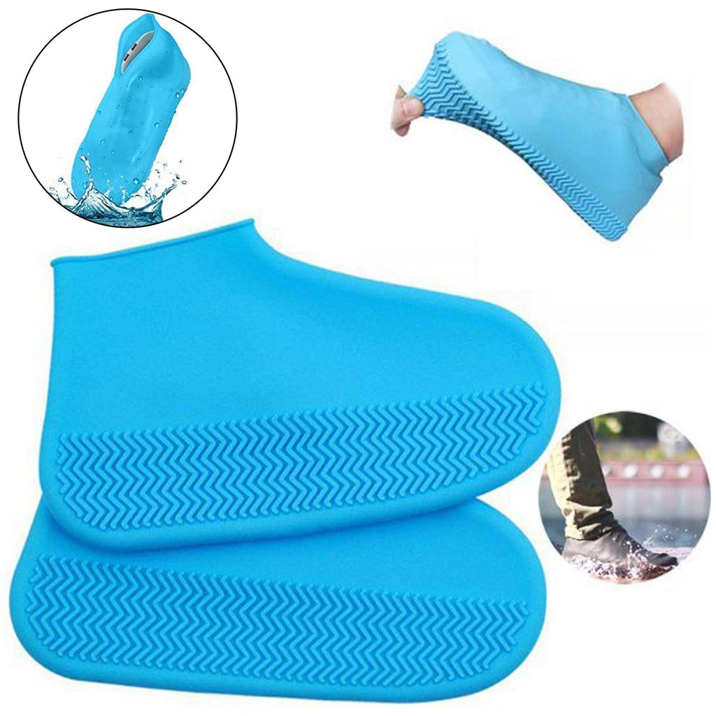 Pair of non-slip silicone rain boot covers in a vibrant color, ready for use.