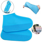 Pair of non-slip silicone rain boot covers in a vibrant color, ready for use.