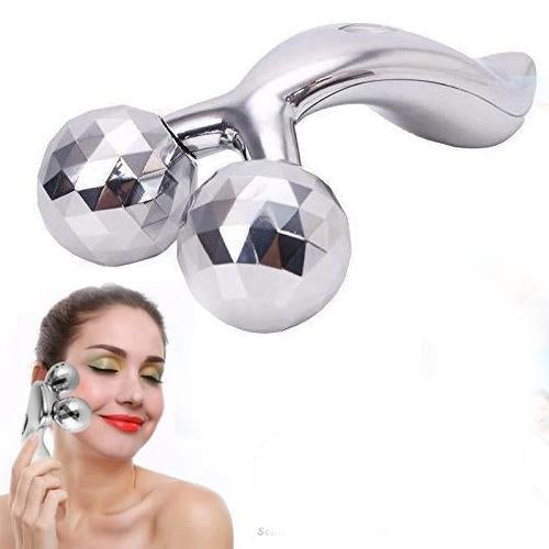 Ergonomic 3D roller face massager for gentle facial relaxation and skin contouring.