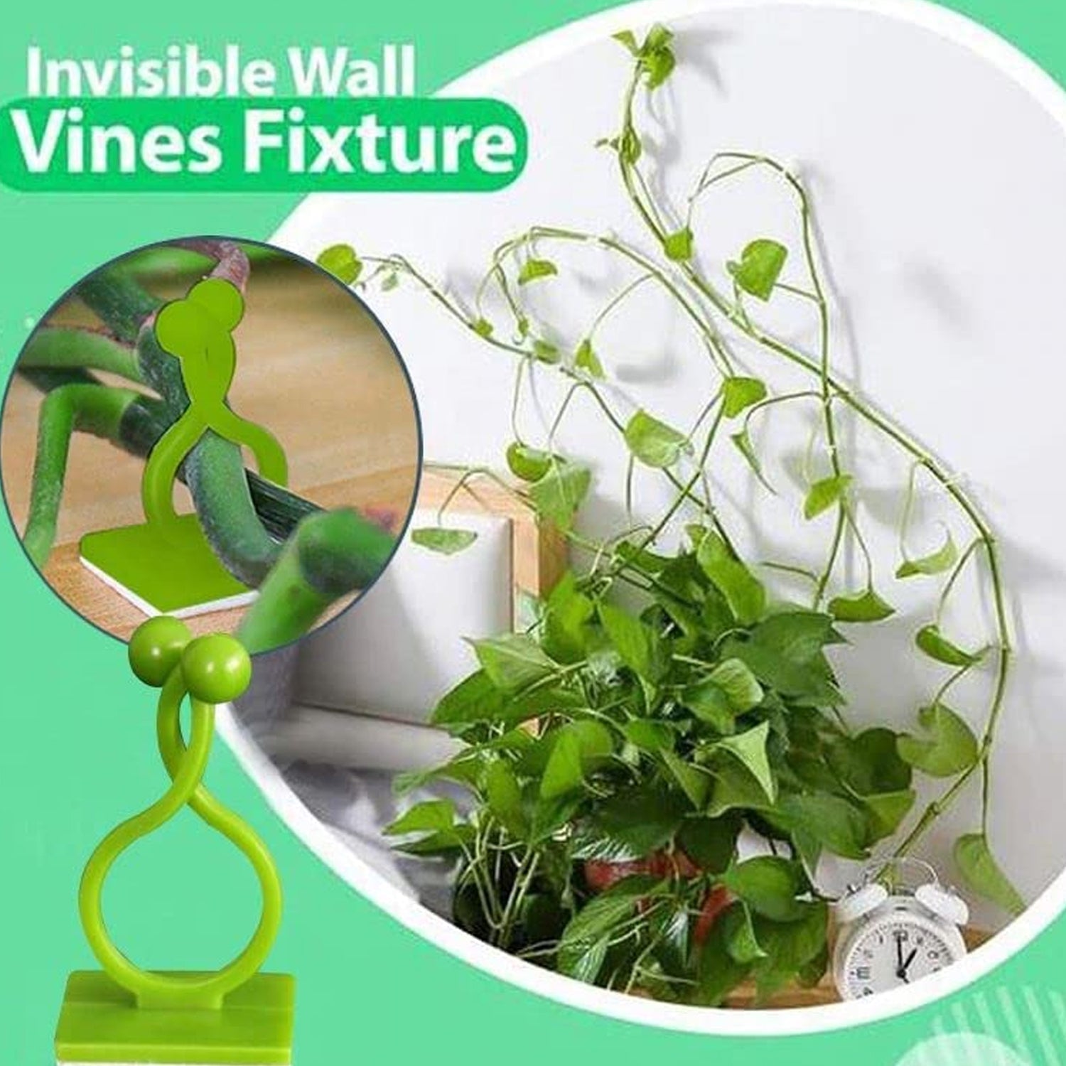 Hand demonstrating the simple twist-lock mechanism of the plant climbing clip.