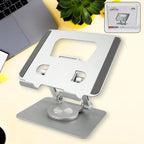 Phonixio adjustable laptop stand in aluminum alloy, showcasing its 360-degree rotation feature.