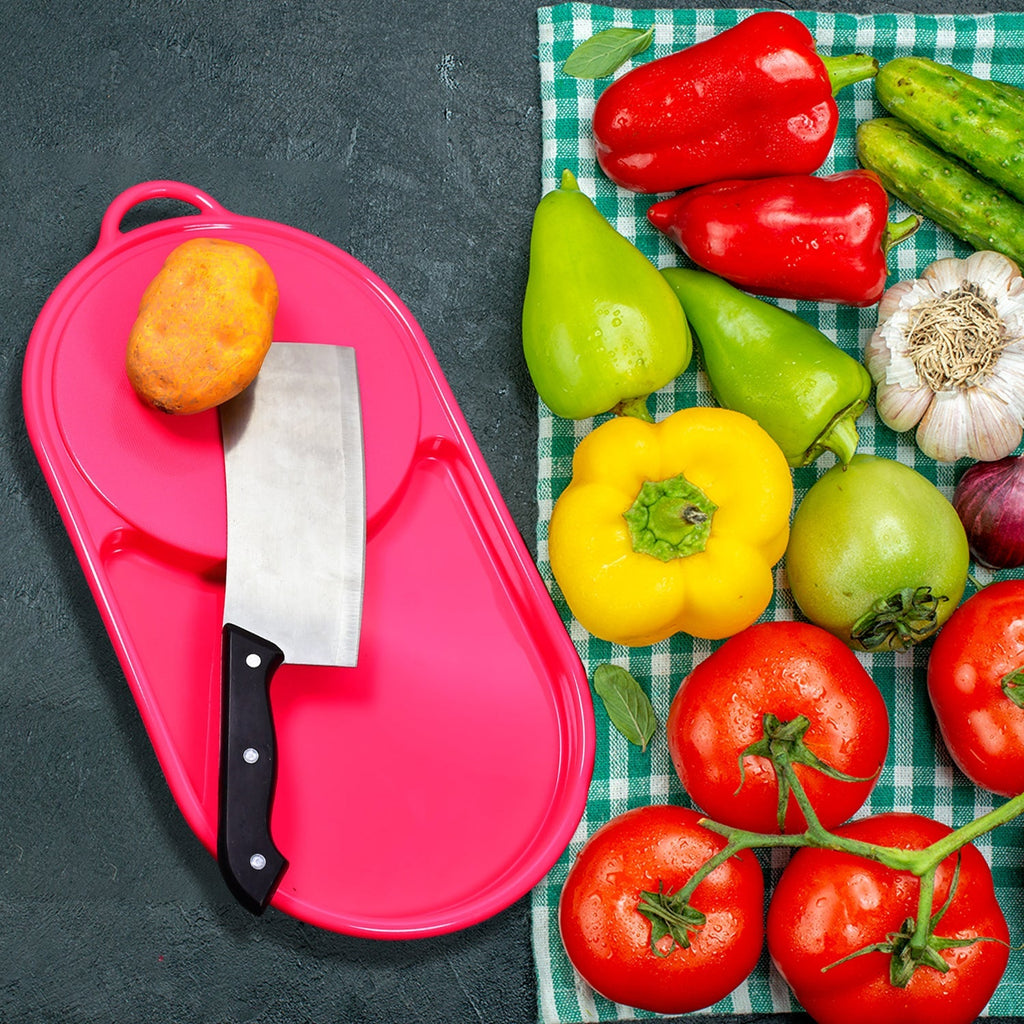 Assorted colored plastic chopping boards with trays for modern kitchens.