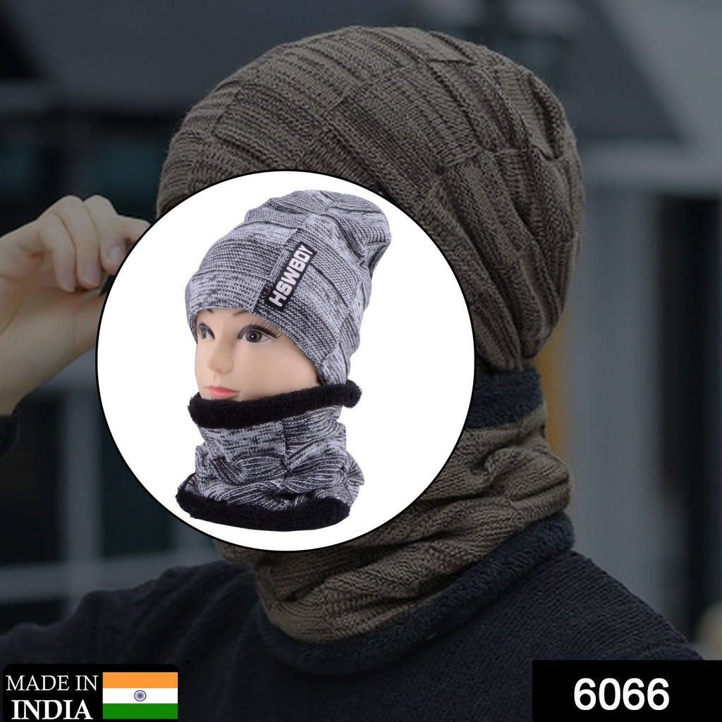 Model showcasing the soft woolen beanie scarf set for ultimate winter comfort.