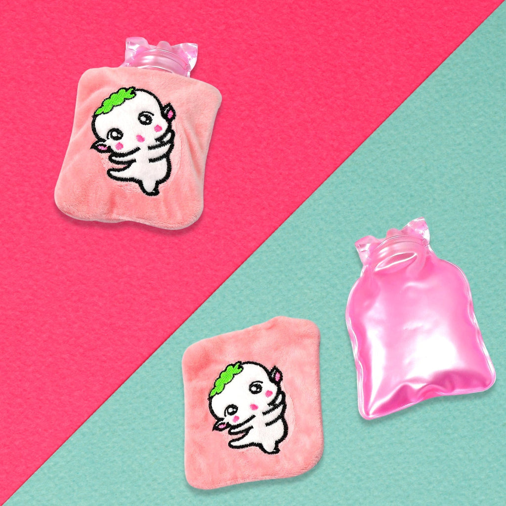 Close-up of the soft fabric cover on the Pink Hot Water Bag.
