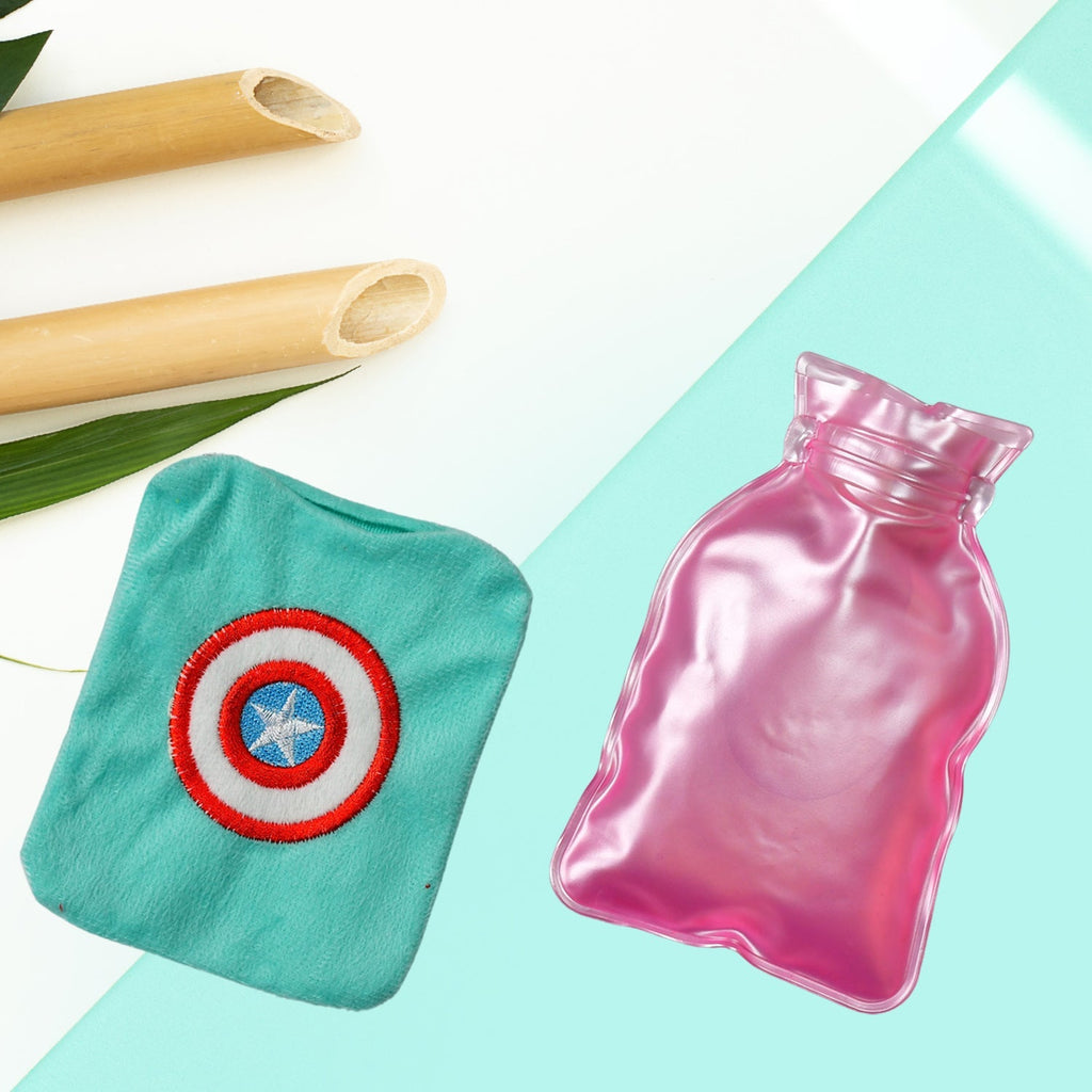 Ergonomic design of the Captain America hot water bag for comfortable pain relief.