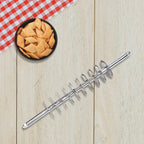 Stainless steel dough cutter with multiple wheels for uniform noodle and pastry cuts.