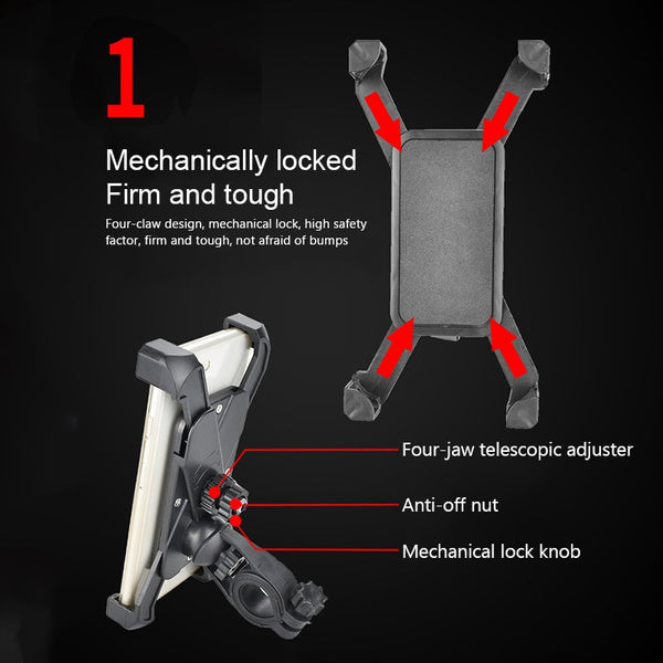 Bike phone holder demonstrating flexible adjustment and 360-degree rotation.