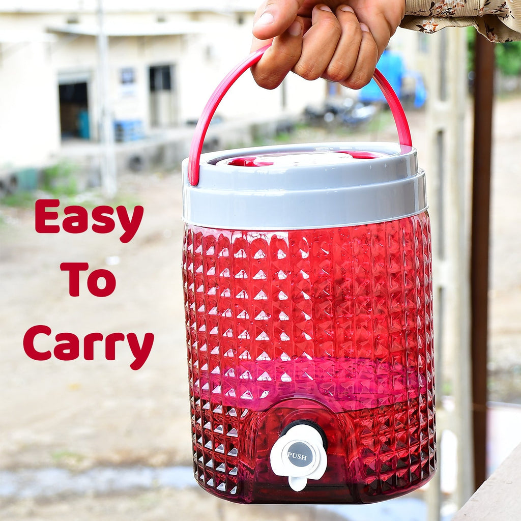 Decorative plastic water jug adds a touch of elegance to any table.