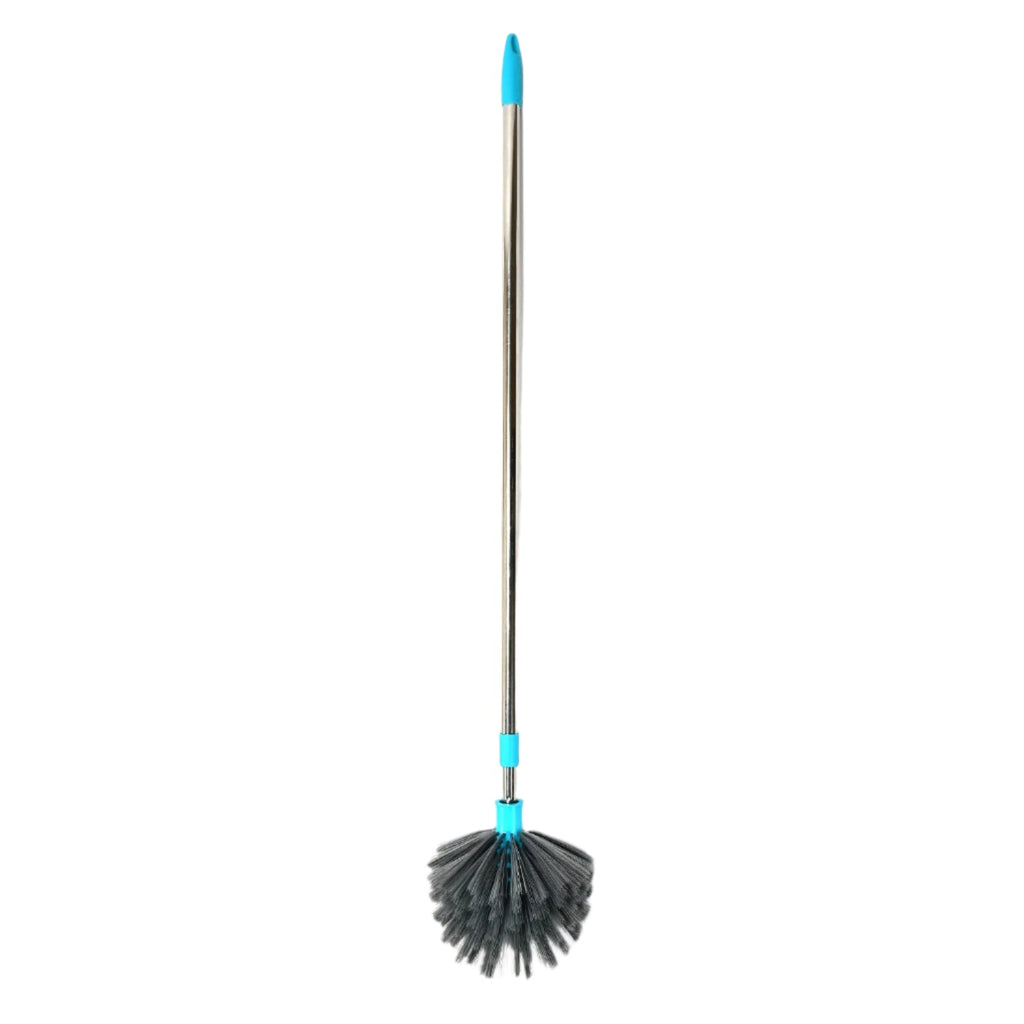 The cobweb cleaning brush demonstrating its full extension for cleaning high areas.