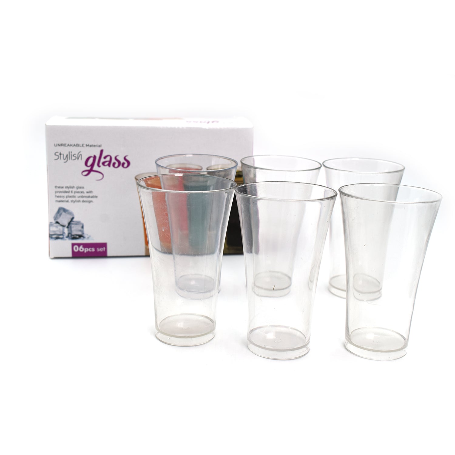 Elegant transparent plastic drinking glasses ready for a gathering.