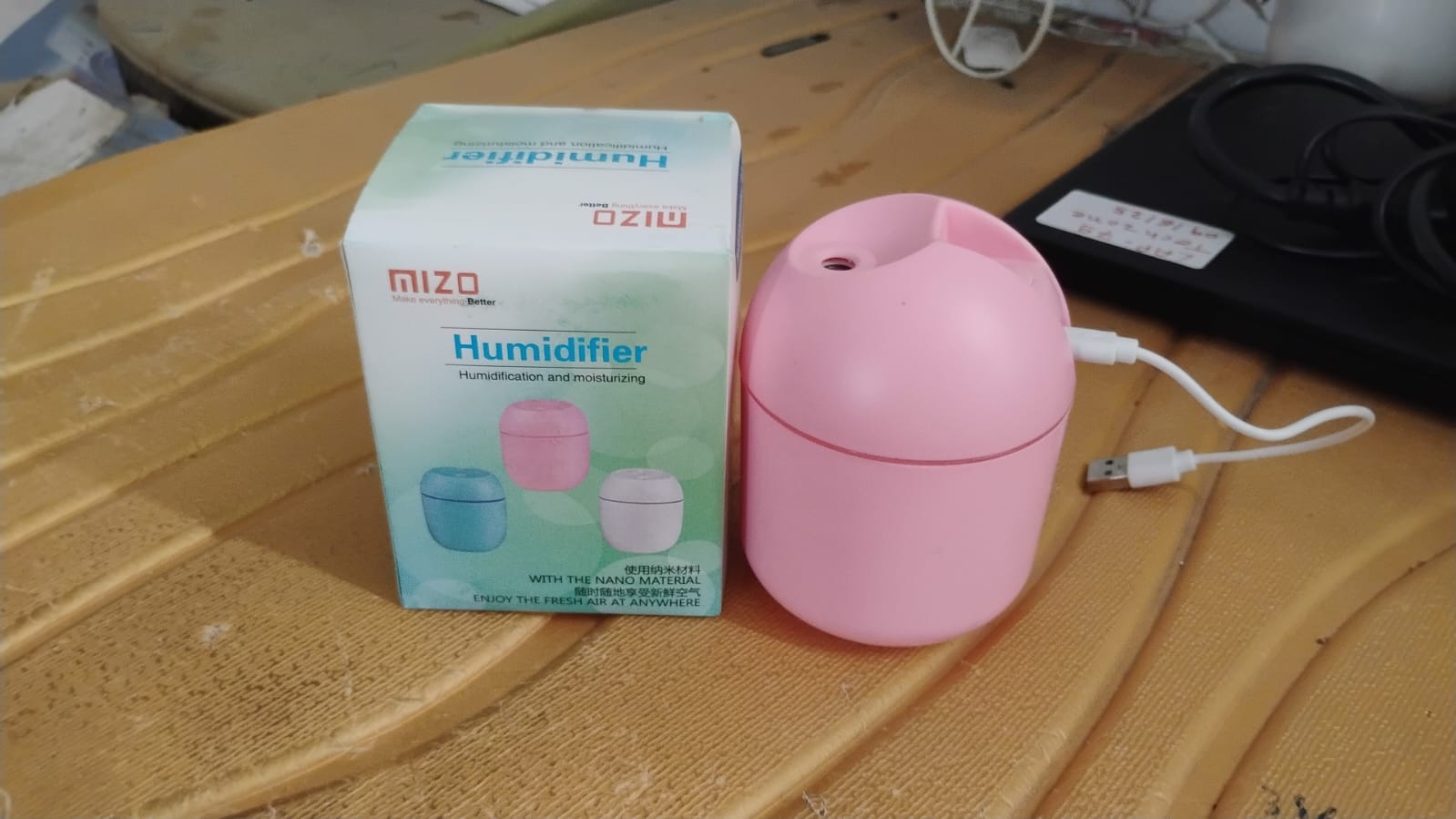 Close-up of USB Mini Air Humidifier with glowing LED night light