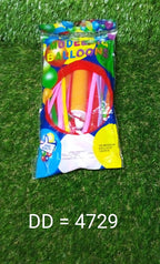 Child happily using a blue balloon pump to inflate a long twisting balloon.